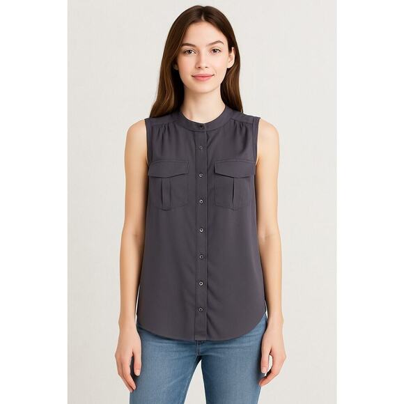 J.Crew Womens Sleeveless Blouse Size 4 Gray Utility Style Button Casual Top - Picture 1 of 11